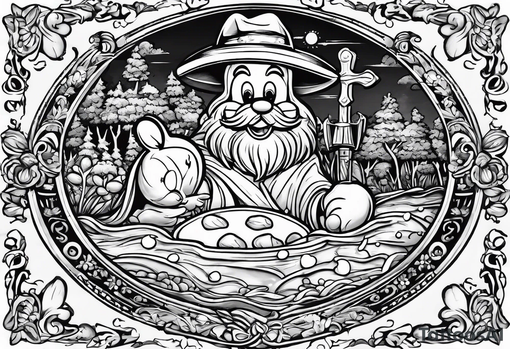 Jesus Christ
Is jackhammering Mickey Mouse in the doo-doo hole
With a lawn dart as Garth Brooks gives birth to something
Resembling a cheddar cheese log with almonds on Santa Claus's tummy-tum tattoo idea
