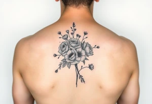 vintage bouquet of wild roses and meadow flowers with morning dew tattoo idea