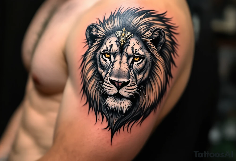 egyptian themed lion (red and black) tattoo idea