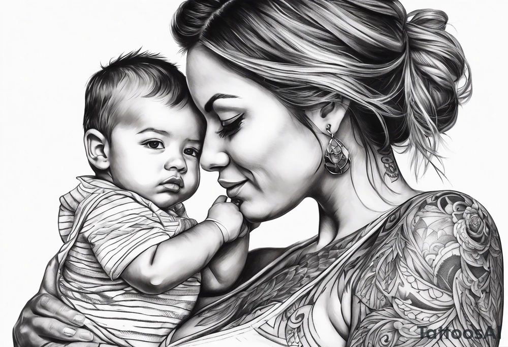 chest tattoo : 
mom and baby son tattoo idea