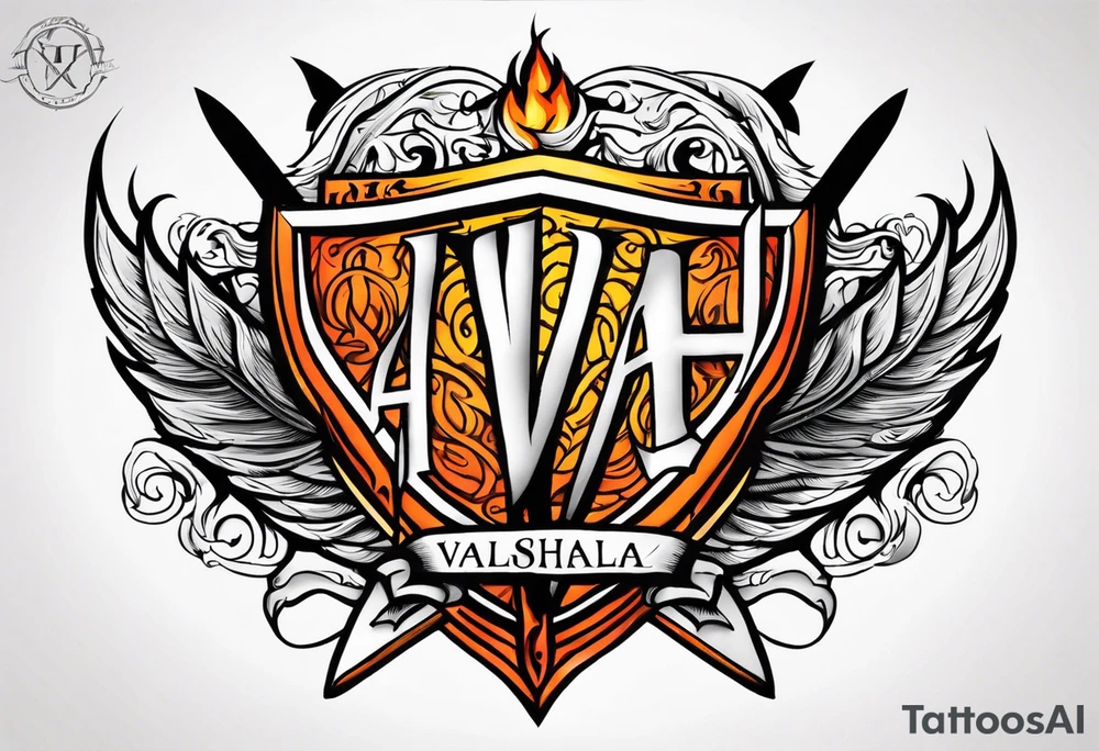 valhalla sword shield funeral on fire tattoo idea