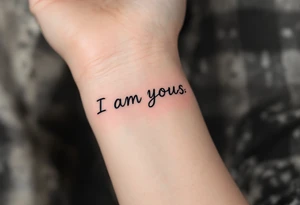 “I am yours” in soft gray on her wrist and “You´re mine” in black on his neck symbolize mutual belonging. tattoo idea