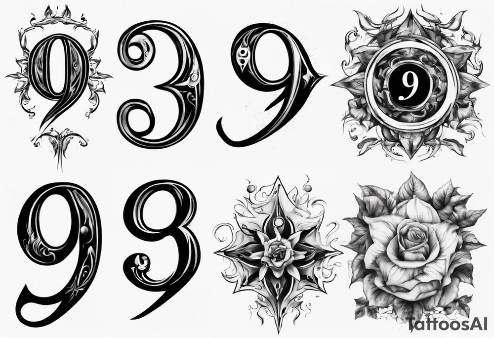 number 9 upside down and right side up connected in the middle. 9:16 aspect ratio. tattoo idea