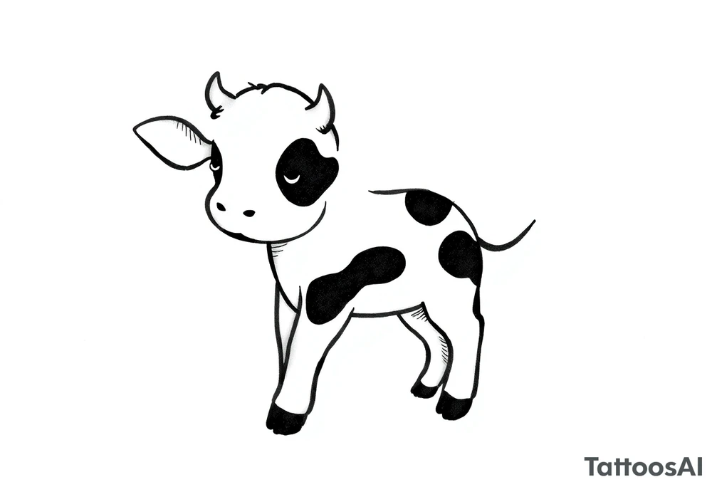 small cute black and white patched baby cow tattoo idea