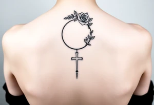 Tattoo with Lilith  symbol  (half moon with cross beneath) a loose knot and a rose around the top half of the half moon tattoo idea