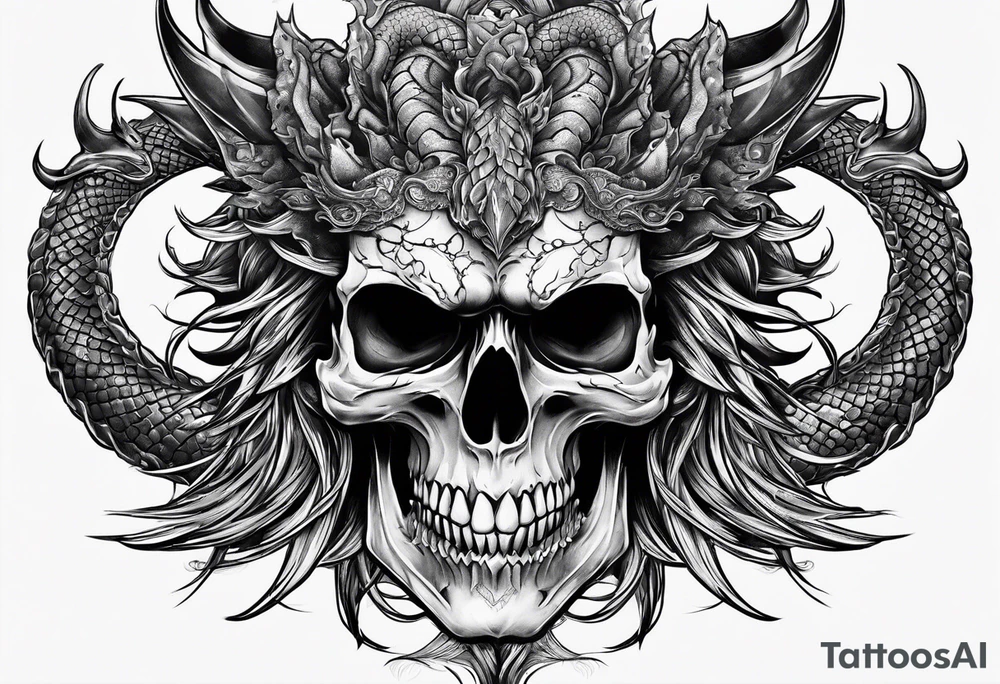 Dark skull and dragon tattoo idea