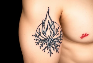 flame in a blooming roots circle tattoo idea