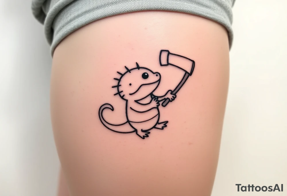 axolotl holding an axe tattoo idea