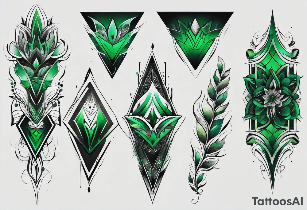 abstract, green and black, covered from wrist to forearm, fully covered, no borders, blackwork, no people tattoo idea