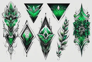 abstract, green and black, covered from wrist to forearm, fully covered, no borders, blackwork, no people tattoo idea