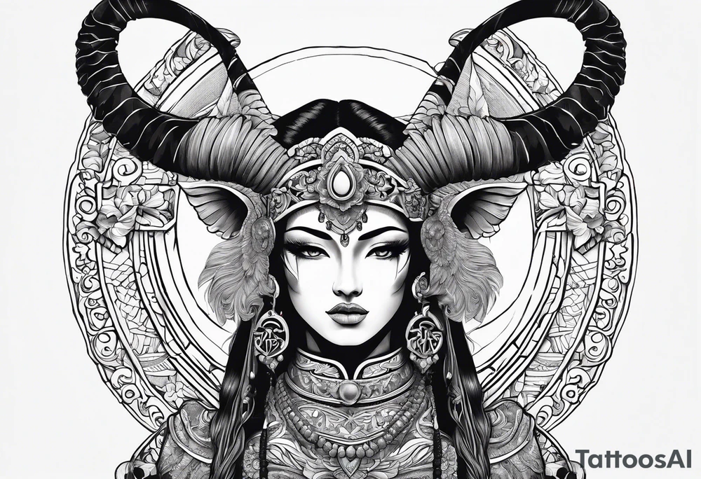 warrior ,
 ram's horns, angel's wings tattoo idea