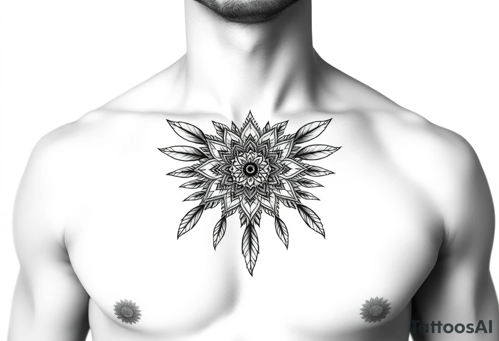 spiritual feathers ornamental mandala shaman tattoo idea
