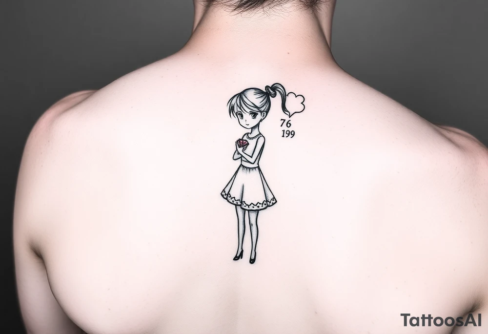 Young girl stick figure with a ruby and 7-6-19 tattoo idea