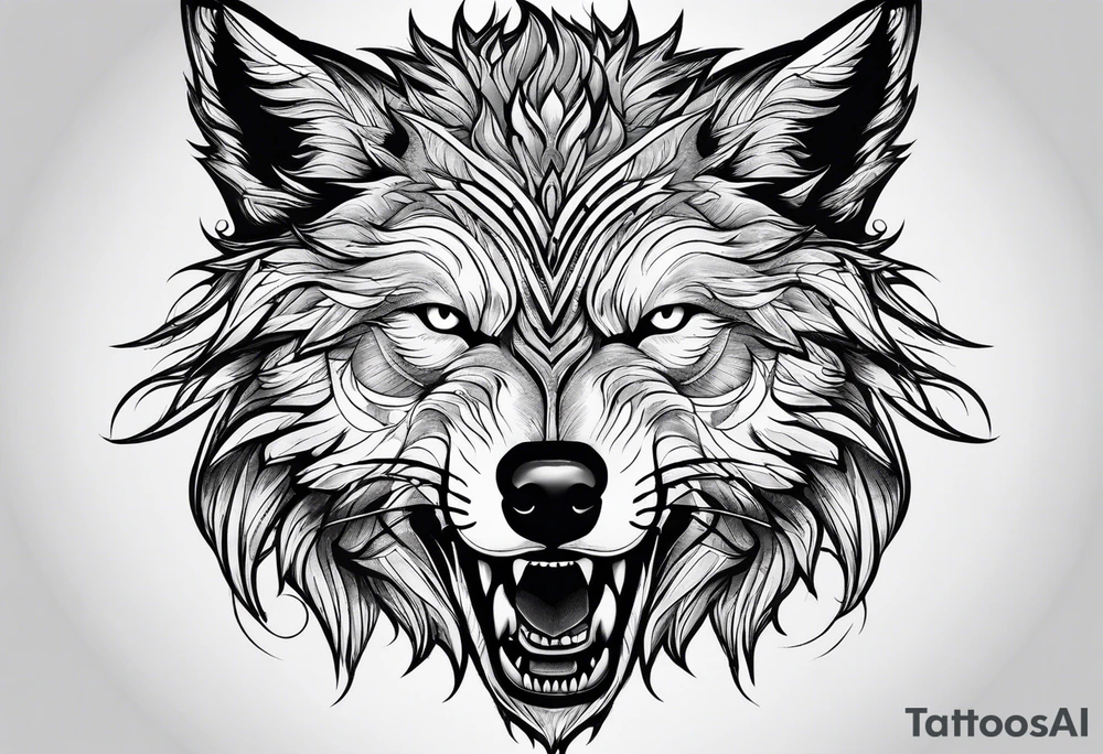 wolf face

fangs 

black and white tattoo idea