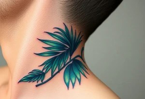 large palm leaves twisted following line side neck tattoo tattoo idea