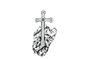 russian orthodox cross in a mountainous setting tattoo idea