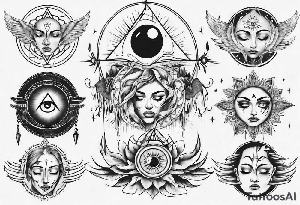 face with two eyes closed and third eye open tattoo idea