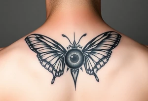 Throat tattoo eye with butterfly wings around it tattoo idea
