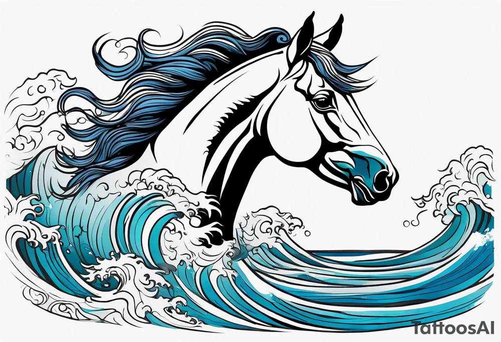 A horse's head rising from the waves of the sea. The mane becomes part of the sea. tattoo idea