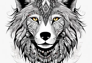 abstract organic line artwork woman, native american, wolf tattoo idea