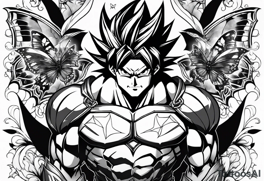 Goku and Batman with butterflies tattoo idea