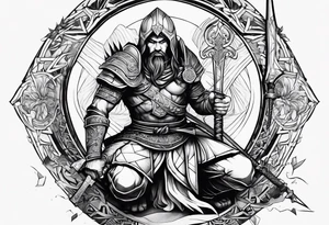kneeling warrior with sword tattoo idea