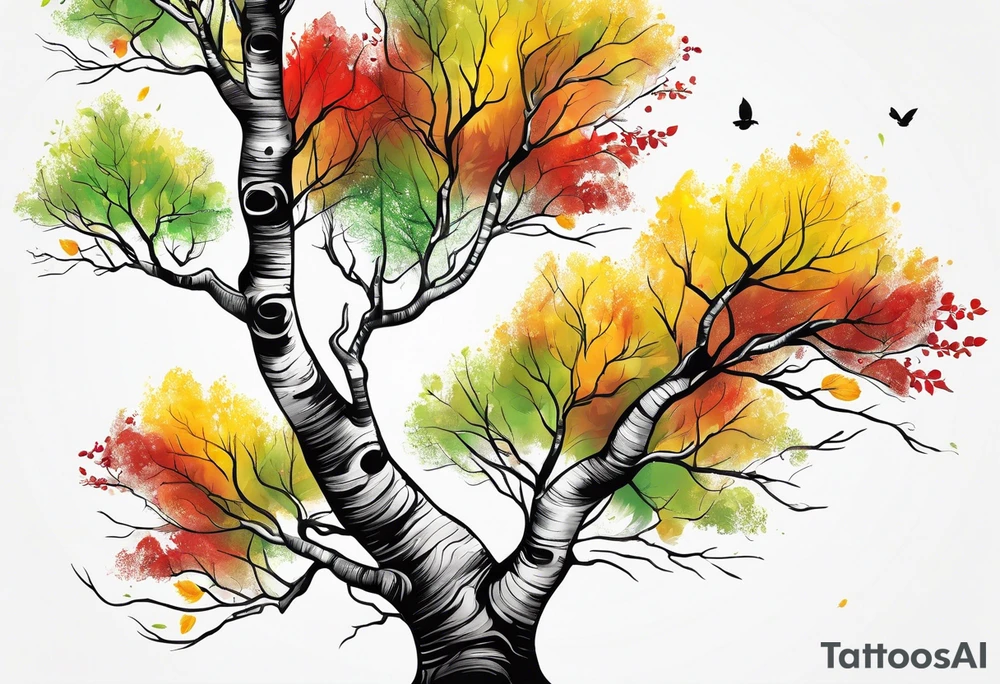 birch tree
with yellow, green and red colours tattoo idea