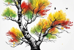 birch tree
with yellow, green and red colours tattoo idea
