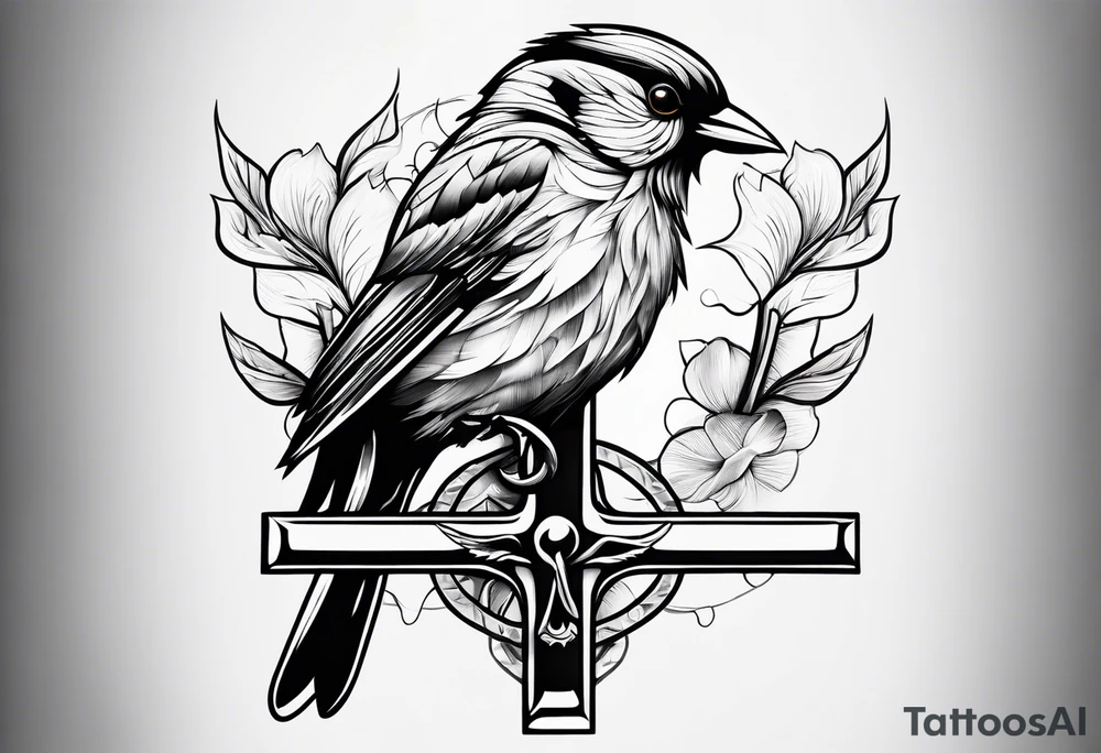 Bird resting on a cross tattoo idea