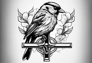 Bird resting on a cross tattoo idea