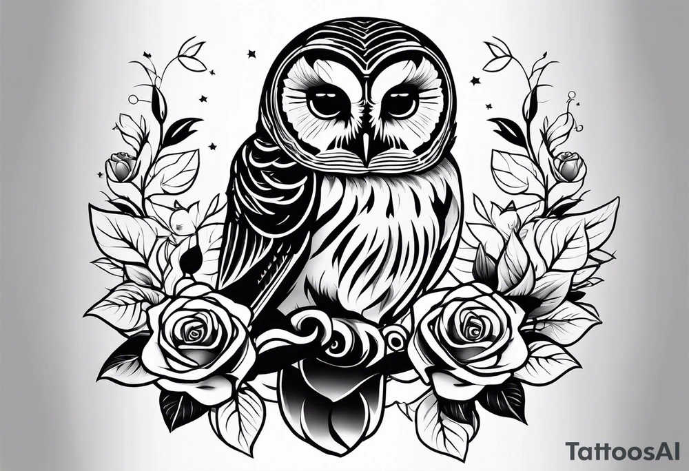 Barred owl and a rose tattoo idea