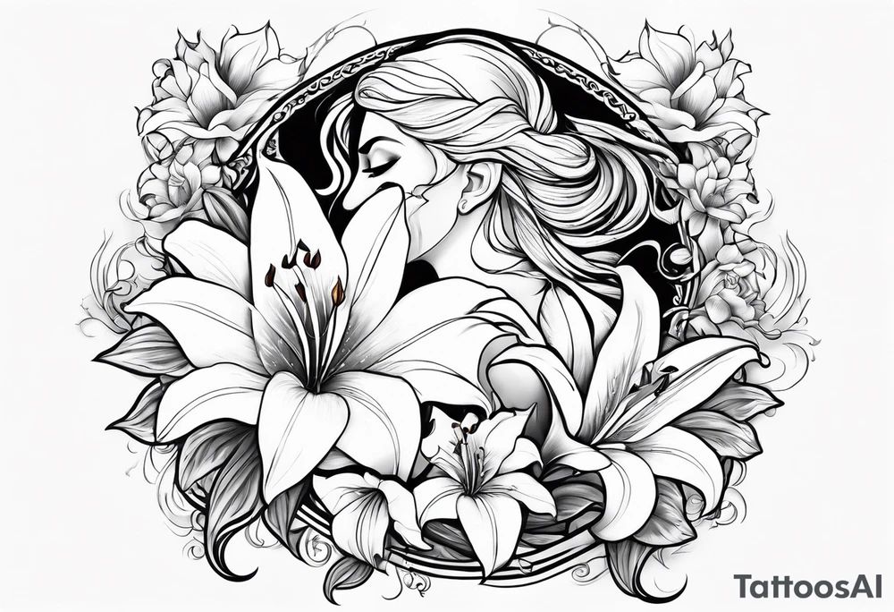 a back tatoo with a  fenix  with flames and that blooms with madonna lily's tattoo idea