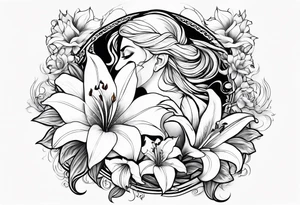 a back tatoo with a  fenix  with flames and that blooms with madonna lily's tattoo idea