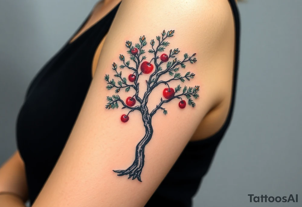 Tree tattoo. Cedar pine cherry. Upper arm. tattoo idea