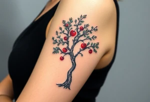 Tree tattoo. Cedar pine cherry. Upper arm. tattoo idea