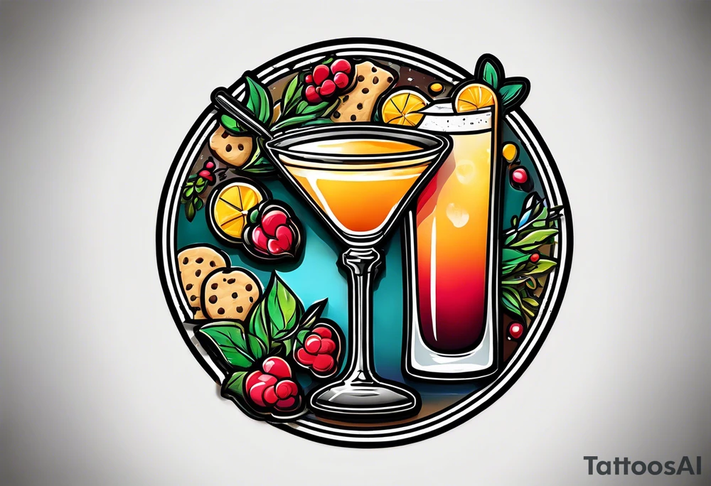 bold, colorful, simple design, cocktail, cookie, in a circle design tattoo idea