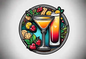 bold, colorful, simple design, cocktail, cookie, in a circle design tattoo idea