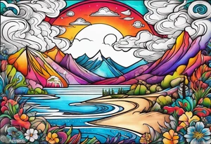 Beach and mountains tattoo idea