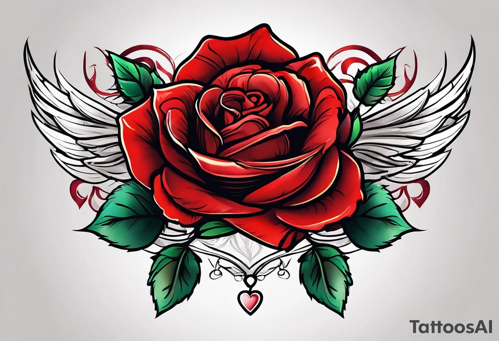 the red rose queen's golden crown with a heart tattoo idea