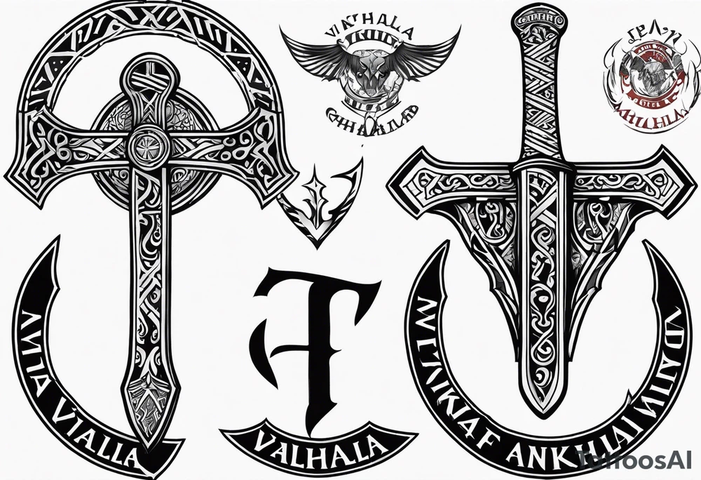 Valhalla viking shield hatchet sword tattoo idea