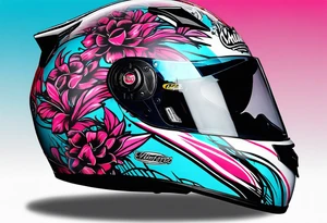 formula 1 helment with miami name a palm three and black light blue and pink colors tattoo idea