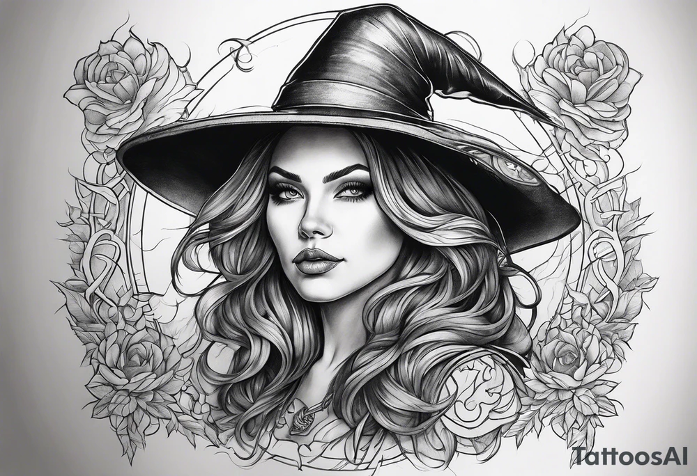 a colorful realistic witch tattoo idea