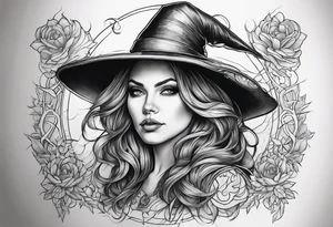 a colorful realistic witch tattoo idea