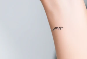 A minimalistic heartbeat line in fine black ink, with small hearts at each peak, colored in soft gold and silver. tattoo idea