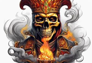 Mage orange yellow red inhaling smoke skull showing through skin tattoo idea