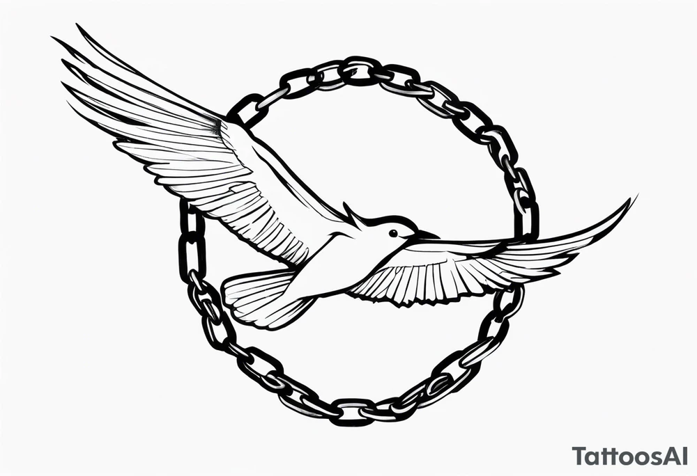 Broken chains with bird flying out tattoo idea
