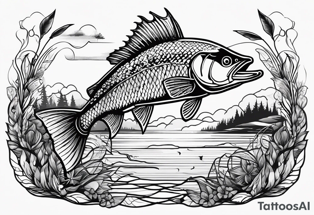 Fishing rod on a lake bank
do not put a fish in the picture fine line silhouette tattoo idea