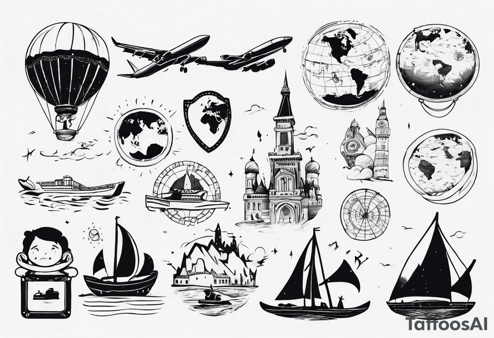 a kid dreaming about travelling around the world tattoo idea