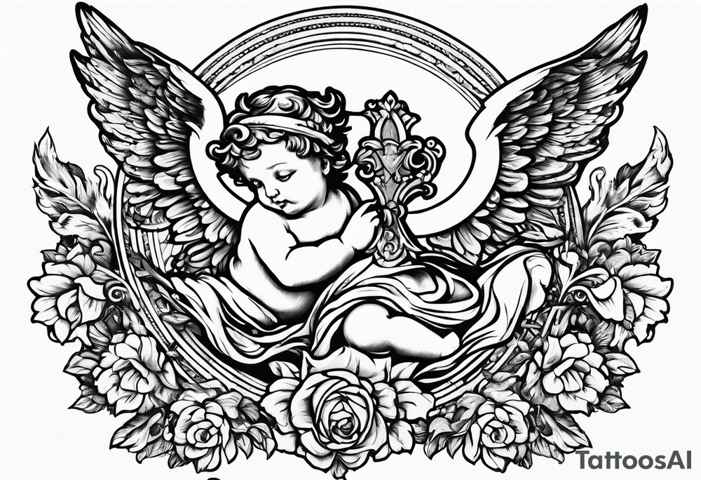 renaissance style cherub flying tattoo idea