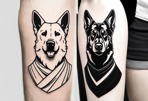 a golden retriever and a german shepherd both in plain white karate gis tattoo idea